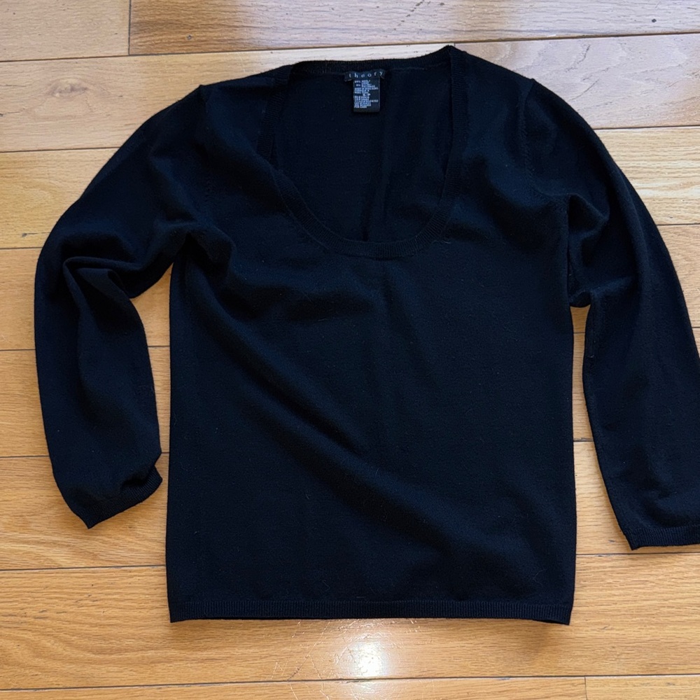 Theory Black Wool Blend Knit Top